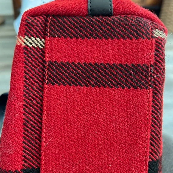 🔹 Burberry Vintage Wool and Leather Plaid Check Tote Bag - Picture 4 of 7